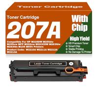For HP M225DW M255dw M255nw MFP M282nw M283CDW M283fdw M283fdn M155 M554 Toner Cartridges with Chip Compatible 207A W2210A W2211A W2212A W2213A Toner,Black-207A