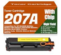 For HP M225DW M255dw M255nw MFP M282nw M283CDW M283fdw M283fdn M155 M554 Toner Cartridges with Chip Compatible 207A W2210A W2211A W2212A W2213A Toner,Yellow-207A