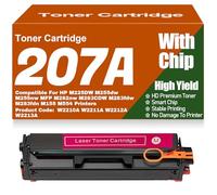 For HP M225DW M255dw M255nw MFP M282nw M283CDW M283fdw M283fdn M155 M554 Toner Cartridges with Chip Compatible 207A W2210A W2211A W2212A W2213A Toner,Magenta-207A
