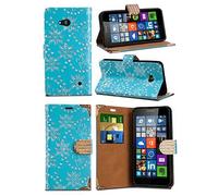 For HTC Desire 320 - Crystal Glitter Sparkle Diamond Encrusted Closure Tab Wallet Flip Case Cover with Integrated Stand in BABY BLUE with Screen Protector