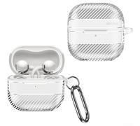 for huawei Freeclip 2 Case Carbon Fiber Texture Flip Cover With Metal Hook For Wireless Charging Travel Outdoor Protection(Transparent)