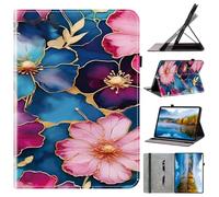 for Huawei MatePad SE Ags3K-W20/Ags3K-AL20 Case with Gold-edged Blue and Pink Flowers Design,Card Holders, Blossom Floral PU Leatehr Flip Wallet for Women, Kickstand Shockproof Tablet Case for Girl