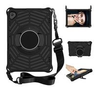 for Huawei MediaPad T5 Case 10.1 inch 2018 Tablet Case Kids Friendly, 360 Rotatable Kickstand, Shoulder Strap, Spider Web Pattern Shockproof Lightweight Protective Cover, Black