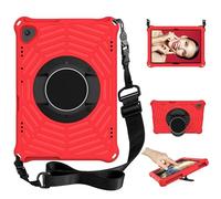 for Huawei MediaPad T5 Case 10.1 inch 2018 Tablet Case Kids Friendly, 360 Rotatable Kickstand, Shoulder Strap, Spider Web Pattern Shockproof Lightweight Protective Cover, Red