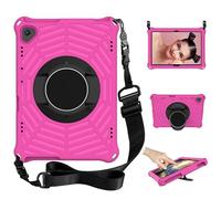 for Huawei MediaPad T5 Case 10.1 inch 2018 Tablet Case Kids Friendly, 360 Rotatable Kickstand, Shoulder Strap, Spider Web Pattern Shockproof Lightweight Protective Cover, Pink