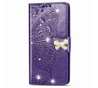 for Huawei Pura 70 Case, 3D Sparkly Gems Bling Glitter Butterfly Shockproof Flip Case Stand PU Leather Book Wallet Phone Cases Card Slots Magnetic TPU Bumper Cover for Huawei Pura 70 purple
