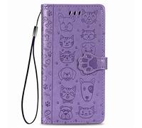 for Huawei Pura 70 Case, Premium Leather Folio Cover Lovely Cat Dog Magnetic Closure Full Protection Book Design Wallet Flip with Card Slots Kickstand for Huawei Pura 70 Phone Case purple