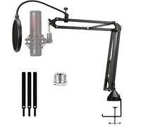For HyperX Quadcast Boom Arm - Upgraded Mic Stand with Pop Filter and Cable Sleeve, 3/8" to 5/8" Adapter Compatible with Blue Yeti Fifine Shure SM7B MV7 AM8 AT2020 and Other Microphone