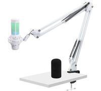 For HyperX Quadcast S Boom Arm - Upgraded Mic Arm with Reduce Wind Noises Mic Foam Cover, White Boom Arm for Hyperx Quadcast, 3/8" to 5/8" Adapter Compatible with Other Models