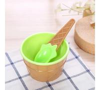 For Ice Cream Bowl Featuring Waffle Design and Matching Spoon Made from Plastic for Repeated Cold Dessert Use (Green)