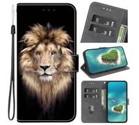 for Infinix HOT 40 Case Leather, Shockproof Wallet Book Flip Folio Stand View Cover Magnetic Closure with Card Slots and Kickstand for Infinix HOT 40 Phone Cover Lion