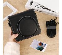 for instax SQ1 SQ40 Shoulder Bag PU Leather Brown Minimalist(Black) | Soft cushioned strap, comfortable carry, compact 14.4cm size, metal buckle accent, travel friendly