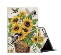 for iPad 10.2 case 9th/8th/7th Generation ipad Case (2021/2020/2019 Model),PU Leather Multi-Angle Fold Stand Flip Smart Cover for Apple iPad 10.2 inch 9/8/7 Gen-Sunflower Basket & Chickadees