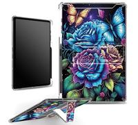 for iPad 10.2 inch 9th Gen 2021/ iPad 8th Gen 2020/ iPad 7th Gen 2019 Case with Pencil Holder, Clear Shockproof Corners Case with Built-in Kickstand Soft TPU Bumper, Sugar Blue Rose