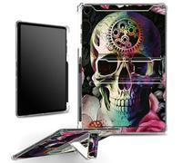 for iPad 10.2 inch 9th Gen 2021/ iPad 8th Gen 2020/ iPad 7th Gen 2019 Case with Pencil Holder, Clear Shockproof Corners Case with Built-in Kickstand Soft TPU Bumper, Pink Rose Sugar Skull