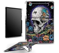 for iPad 10.2 inch 9th Gen 2021/ iPad 8th Gen 2020/ iPad 7th Gen 2019 Case with Pencil Holder, Clear Shockproof Corners Case with Built-in Kickstand Soft TPU Bumper, Sugar Skull Moon