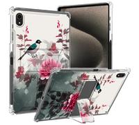 for iPad 10th Generation 2023 Clear Case for iPad 10.9 inch 2022 with Pencil Holder Kickstand Transparent Slim Soft TPU Shockproof Cover for iPad 10th Generation 10.9",Magpie Peony Flowers