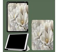 for iPad 10th Generation Case 10.9 Inch, 3D Magnolia Floral Design With Pencil Holder Cover for Apple iPad 10th Gen Cases 2022 A2696 A2757 A2777-Silver