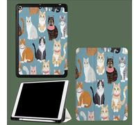 for iPad 10th Generation Case 10.9 Inch, Cartoon Group Of Cats Watercolor Animals Design With Pencil Holder Cover for Apple iPad 10th Gen Cases 2022 A2696 A2757 A2777-Blue