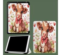 for iPad 10th Generation Case 10.9 Inch, Cartoon Highland Cattle Animal Design With Pencil Holder Cover for Apple iPad 10th Gen Cases 2022 A2696 A2757 A2777-White