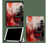 for iPad 10th Generation Case 10.9 Inch, Japan Temple Red Sunset Design With Pencil Holder Cover for Apple iPad 10th Gen Cases 2022 A2696 A2757 A2777-Red