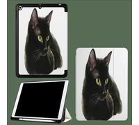 for iPad 10th Generation Case 10.9 Inch, Watercolor Animals Black Cat 图案 Design With Pencil Holder Cover for Apple iPad 10th Gen Cases 2022 A2696 A2757 A2777-White