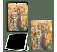 for iPad 10th Generation Case 10.9 Inch, Wildflowers Plants Cute Brown Rabbit 图案 Design With Pencil Holder Cover for Apple iPad 10th Gen Cases 2022 A2696 A2757 A2777-Yellow
