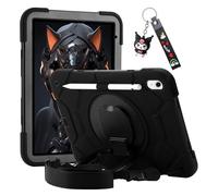 for iPad 10th Generation Case,Heavy Sturdy Shockproof Kids Cover, with 360°Rotating Stand/Pencil Holder/Shoulder Strap for iPad 10th Gen 10.9 inch 2022 Girls (Black)