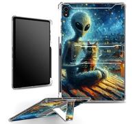 for iPad 10th Generation Case iPad 10.9 inch (2023/2022 Model) with Pencil Holder, Clear Shockproof Corners Case with Built-in Kickstand Soft TPU Bumper, Aliens and Cat