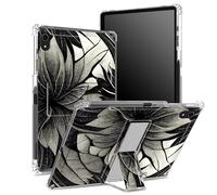 for iPad 11th Gen 2023 iPad 10th Gen 2022 10.9 inch Case with Pencil Holder, Transparent Back with Black White Lotus, Corner Protection Shockproof Cover with Hard Kickstand