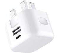 For iPad 2025 Pro 2024 Air 11 13 Mini 11th 10th 9th 8th 7th Charger Plug 20W Dual Port USB C USB A Fast Charger UK Mains Wall Adapter