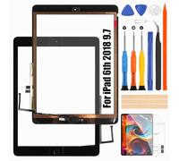 For iPad 6th Gen 2018 Screen Replacement - for iPad 6th 2018 9.7 Touchscreen Screen A1893 A1954 Touch Screen Digitizer Glass Panneau Sensor Full Repair Kits (with Home Buttone) (Black)