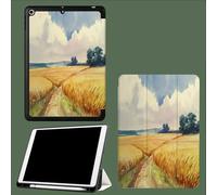 For iPad 9.7 5th/6th Gen Smart Case,Model: A1673 A1674 A1675, Ultra Slim Lightweight soft Back Shell Cover with Stand, Magnetic Wake/Sleep Watercolor Field Countryside Wheat-Yellow