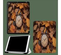 For iPad 9.7 5th/6th Gen Smart Case,Model: A1673 A1674 A1675, Ultra Slim Lightweight soft Back Shell Cover with Stand, Magnetic Wake/Sleep Autumn Fallen Leaves Clocks-Brown