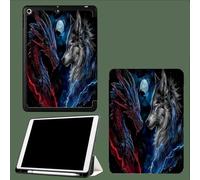 For iPad 9.7 Inch 2017/2018 Smart Case Cover, Ultra Slim Lightweight Stand Case Shell with Soft Back Cover,Auto Sleep&Wake Dragon And Wolf Confront Each Other Full Moon Animals-Blue