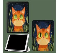For iPad 9.7 Inch 2017/2018 Smart Case Cover, Ultra Slim Lightweight Stand Case Shell with Soft Back Cover,Auto Sleep&Wake Cartoon Orange Cat Animal-Black
