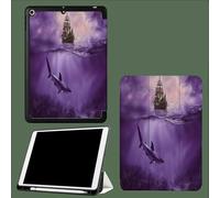 For iPad 9.7 Inch 2017/2018 Smart Case Cover, Ultra Slim Lightweight Stand Case Shell with Soft Back Cover,Auto Sleep&Wake Ancient Sailboat Deep Sea Sharks Animals-Purple