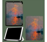 For iPad 9.7 Inch 2017/2018 Smart Case Cover,Ultra Slim Lightweight Stand Case Shell with Soft Back Cover,Auto Sleep&Wake Industrial Port Sunset Oil Painting Ship-Orange