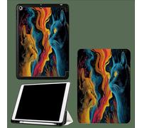 For iPad 9.7 Inch 2017/2018 Smart Case Cover,Ultra Slim Lightweight Stand Case Shell with Soft Back Cover,Auto Sleep&Wake Fantasy Flame Cat Abstract Animal-Blue