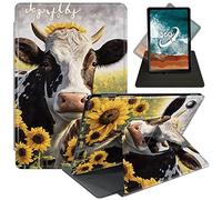 for ipad 9.7 inch case 2018 ipad 6th Genration/2017 ipad 5th Generation Cases,360 Degree Rotating Swivel Stand Flip Smart Cover for ipad Pro 9.7 5th/6th Gen-A Cow in The Sunflowers Field