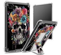 for iPad 9.7 inch iPad 6th 5th Gen 2018 2017 Model iPad Air 2/ iPad Air Soft Case, Transparent Back with Sugar Skull Flowers, Corner Protection Shockproof Cover with Hard Kickstand
