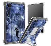 for iPad 9.7 inch iPad 6th 5th Gen 2018 2017 Model iPad Air 2/ iPad Air Soft Case, Transparent Back with Black Cat in Snow, Corner Protection Shockproof Cover with Hard Kickstand