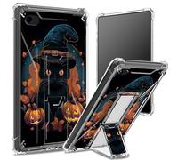 for iPad 9.7 inch iPad 6th 5th Gen 2018 2017 Model iPad Air 2/ iPad Air Soft Case, Transparent Back with Black Cat Halloween, Corner Protection Shockproof Cover with Hard Kickstand
