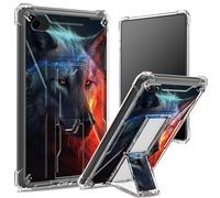 for iPad 9.7 inch iPad 6th 5th Gen 2018 2017 Model iPad Air 2/ iPad Air Soft Case, Transparent Back with Fantasy Art Wolf, Corner Protection Shockproof Cover with Hard Kickstand