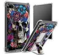 for iPad 9.7 inch iPad 6th 5th Gen 2018 2017 Model iPad Air 2/ iPad Air Soft Case, Transparent Back with Sugar Skull Flower, Corner Protection Shockproof Cover with Hard Kickstand