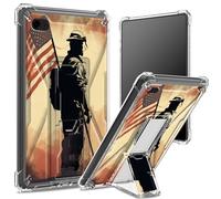 for iPad 9.7 inch iPad 6th 5th Gen 2018 2017 Model iPad Air 2/ iPad Air Soft Case, Transparent Back with Soldier Flag, Corner Protection Shockproof Cover with Hard Kickstand