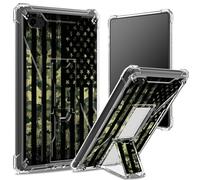 for iPad 9.7 inch iPad 6th 5th Gen 2018 2017 Model iPad Air 2/ iPad Air Soft Case, Transparent Back with Military Camouflage American Flag, Corner Protection Shockproof Cover with Hard Kickstand