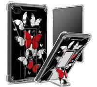 for iPad 9.7 inch iPad 6th 5th Gen 2018 2017 Model iPad Air 2/ iPad Air Soft Case, Transparent Back with Red Black White Butterflies, Corner Protection Shockproof Cover with Hard Kickstand