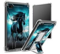 for iPad 9.7 inch iPad 6th 5th Gen 2018 2017 Model iPad Air 2/ iPad Air Soft Case, Transparent Back with Black Horse Nature, Corner Protection Shockproof Cover with Hard Kickstand
