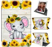 for iPad 9.7 Rotating Case, 360° Protection Adjustable Kickstand Cover for iPad 9.7 (6th, 5th Generation), Shockproof Lightweight PU Leather for iPad Pro 9.7/Air 2/Air Stand Case, Sunflower Elephant